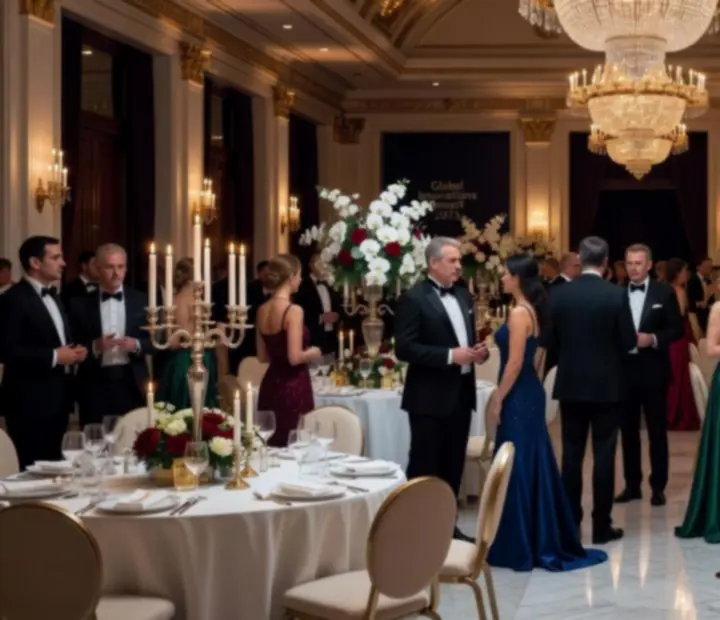 Elegancka galowa sala przygotowana na wydarzenie korporacyjne z luksusową aranżacją stołów