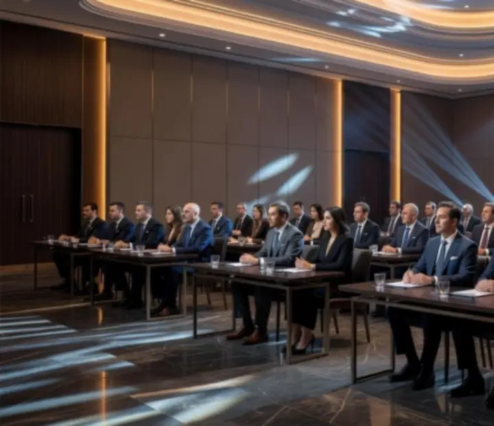Elegancko zaaranżowana sala konferencyjna podczas wydarzenia biznesowego