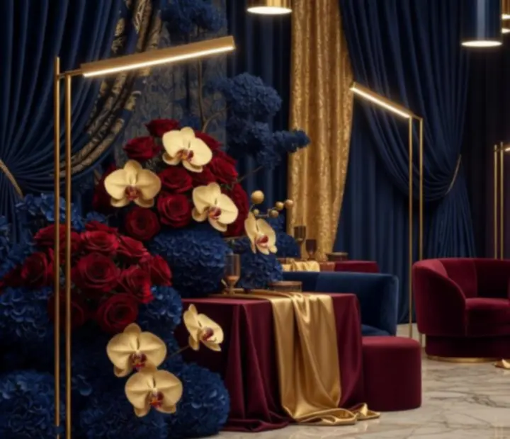 Ekskluzywna scenografia eventowa z florystyką i designerskim oświetleniem.