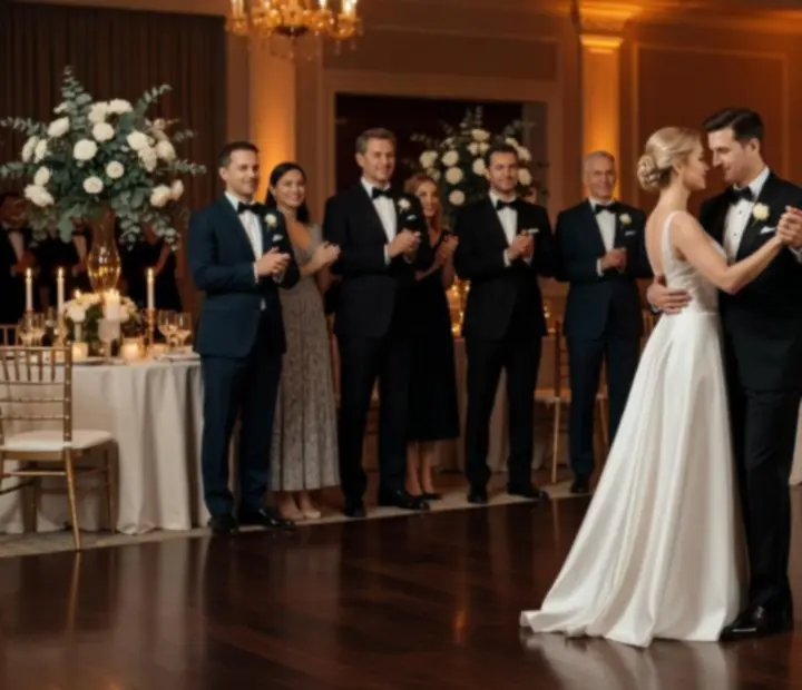 Wesele w stylu glamour z elegancką salą, dekoracjami kwiatowymi i nastrojowym oświetleniem zorganizowane przez 