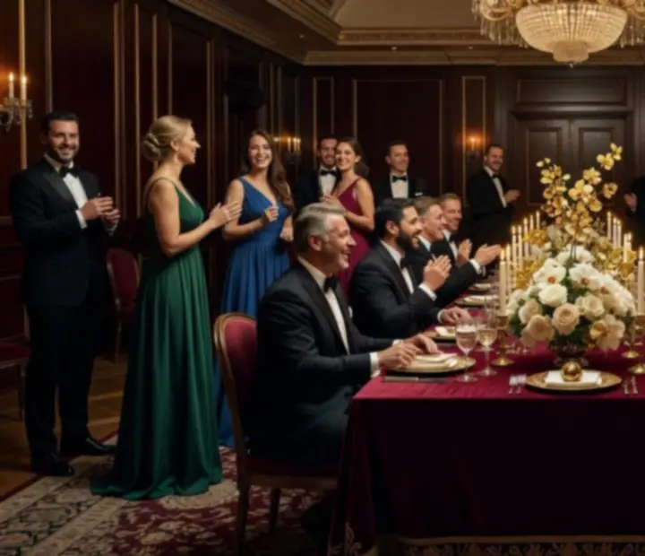 Eleganckie przyjęcie prywatne z nakrytym stołem i nastrojowym oświetleniem